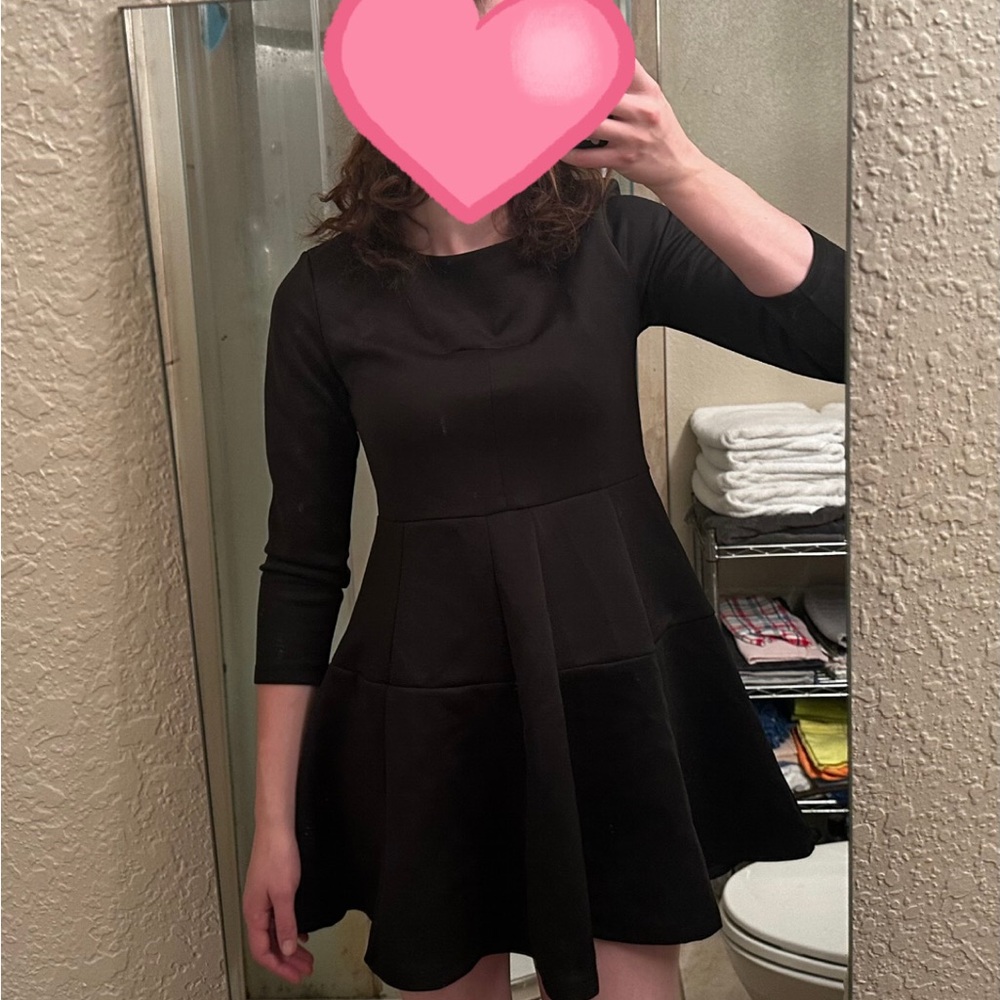Black Fit and Flare Dress with Cuffed 3/4 Sleeves